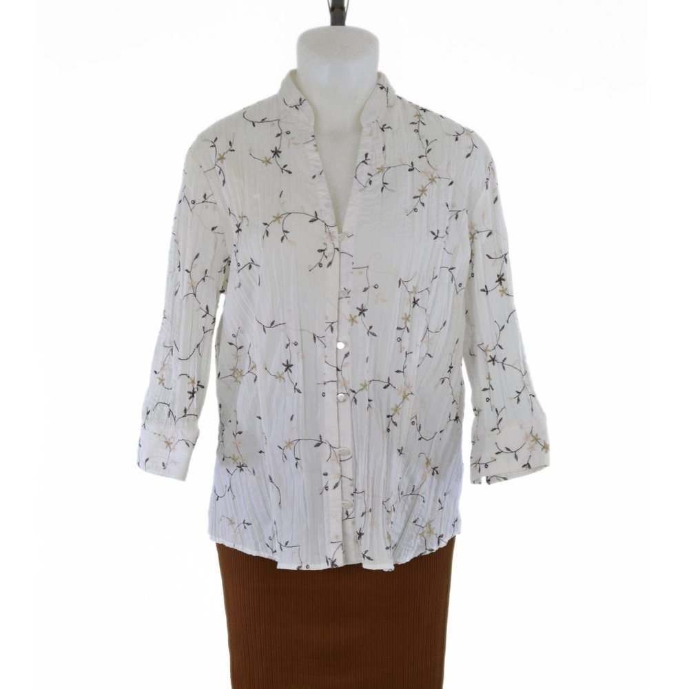 St. John's Bay White Floral 3/4 Sleeve Blouse (XL)